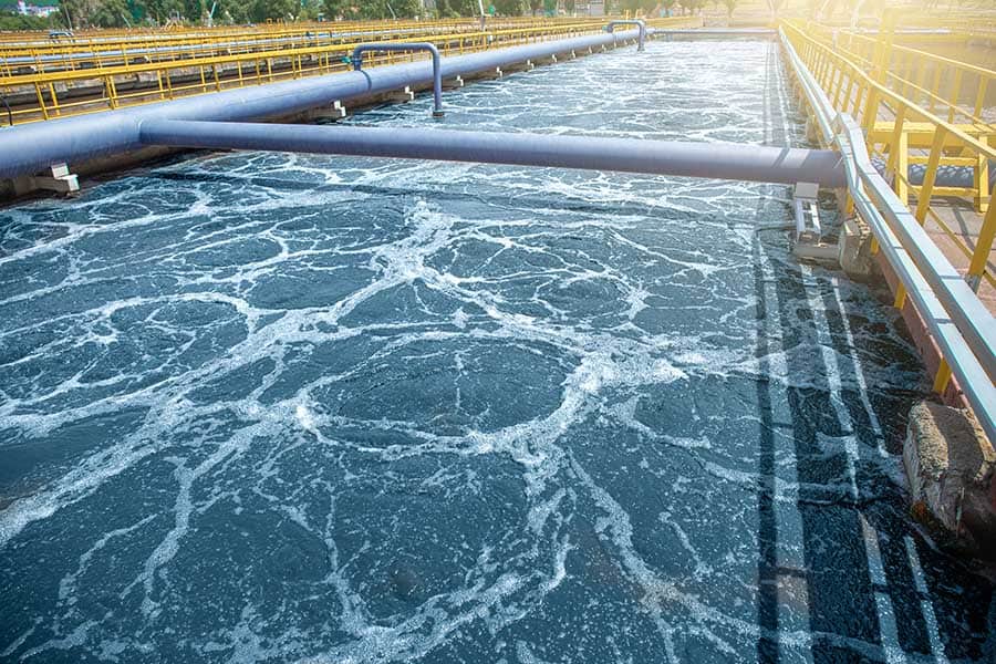 A55L Tank or reservoir for biological purification and cleaning of dirty sewage water by active sludge. Modern technologies in wastewater treatment plant, toned